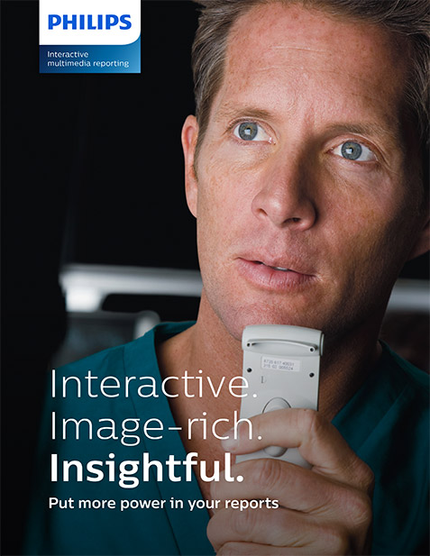 Portada del folleto sobre el m&oacute;dulo Interactive Multimedia Reporting de Philips para optimizar la informaci&oacute;n cl&iacute;nica (download .pdf)